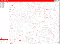 Johns Creek Wall Map Zip Code Red Line Style 2024